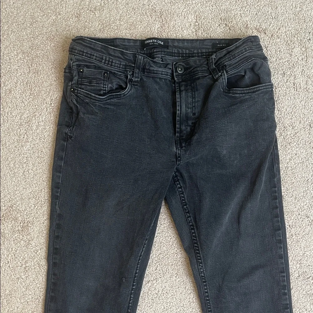 Kenneth Cole Charcoal Gray/Washed Black Slim Jeans (Size: 34x32)